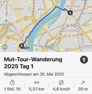 Mut-Tour-Wanderung 2025 Köln Route