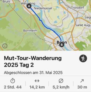 Mut-Tour-Wanderung 2025 Wesseling-Bonn Route