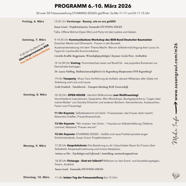 Programm zur Fotoausstellung "50 over 50 STUNNING EDGES" in Regensburg 06.-10.03.2026